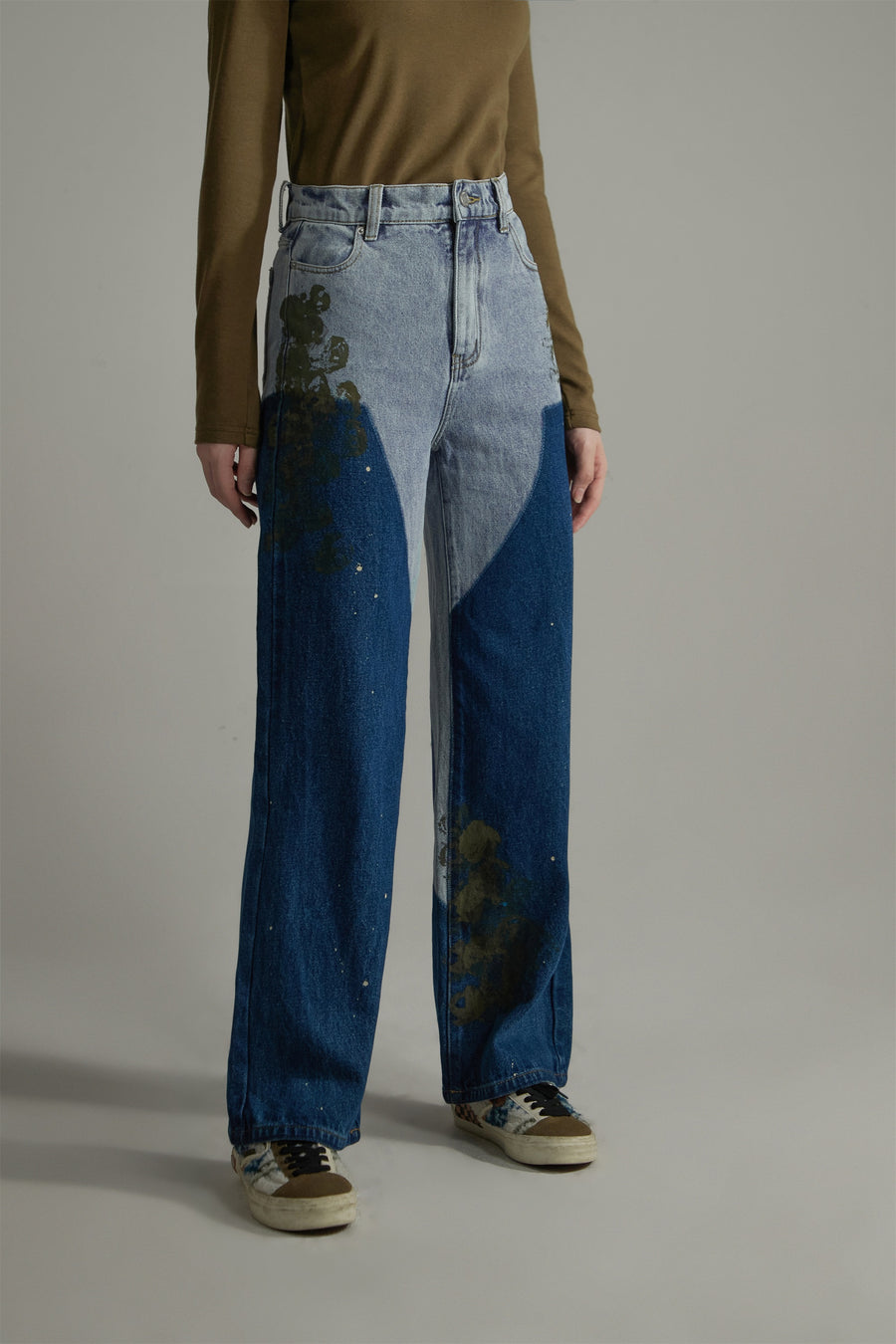 CHUU Color Matching Straight Denim Pants