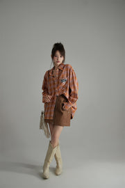 Check Print Loose Fit Button-Up Shirt