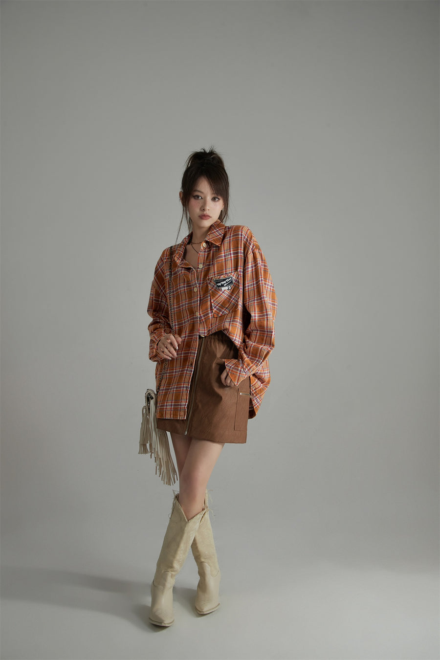 CHUU Check Print Loose Fit Button-Up Shirt