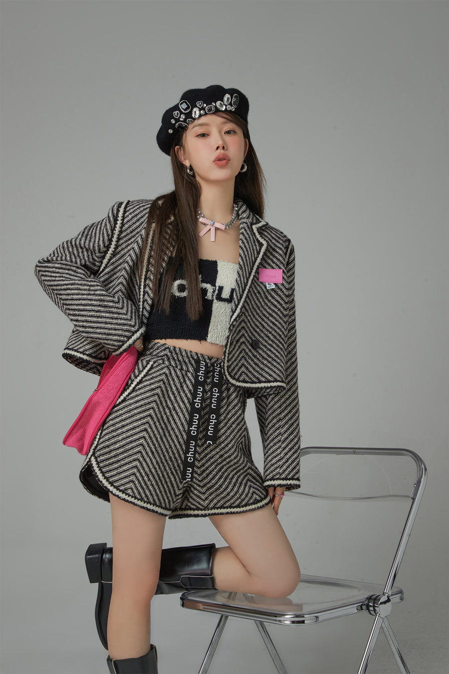 CHUU Stand Up String Striped Shorts