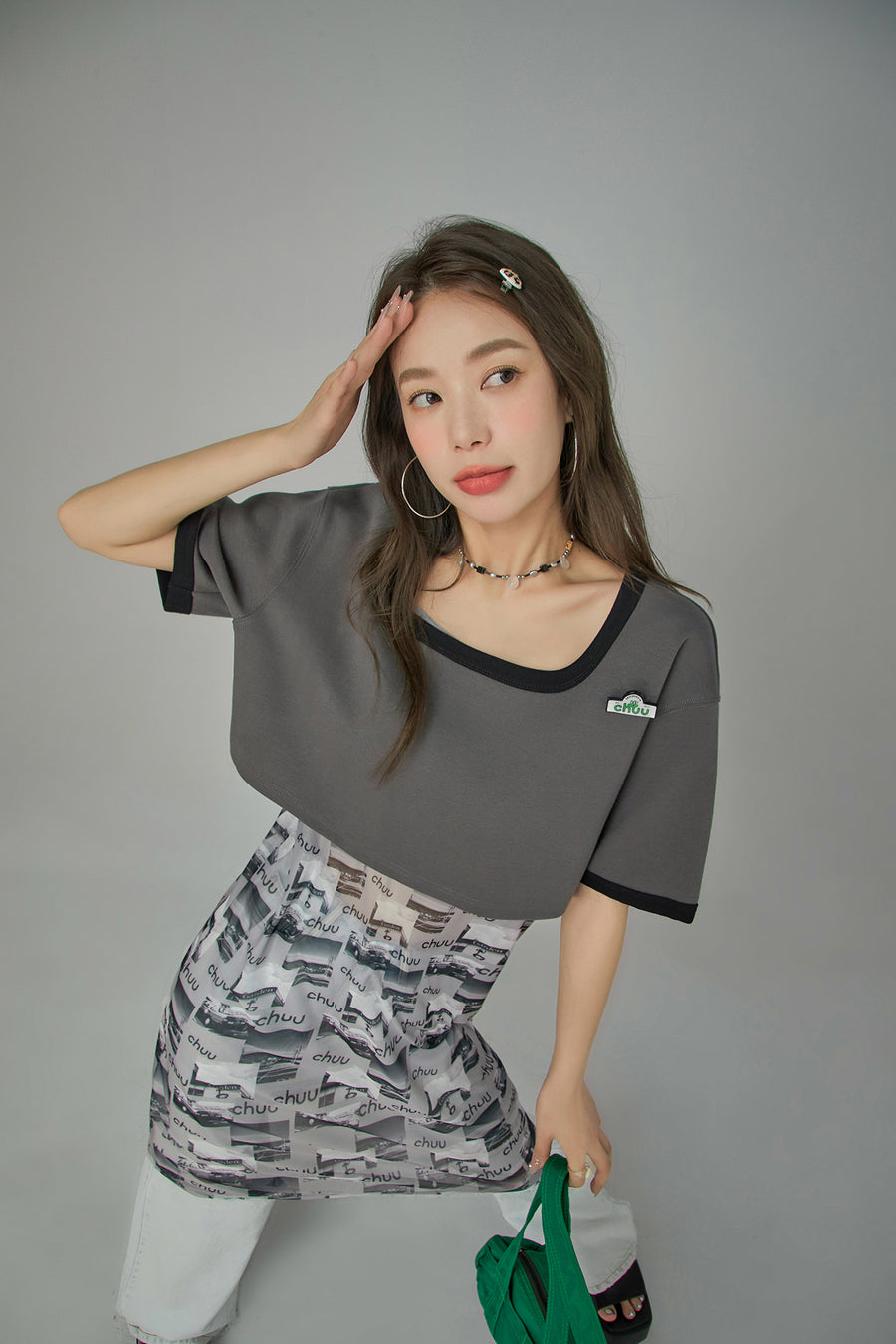 CHUU Boat-Neck Loosefit Crop Top