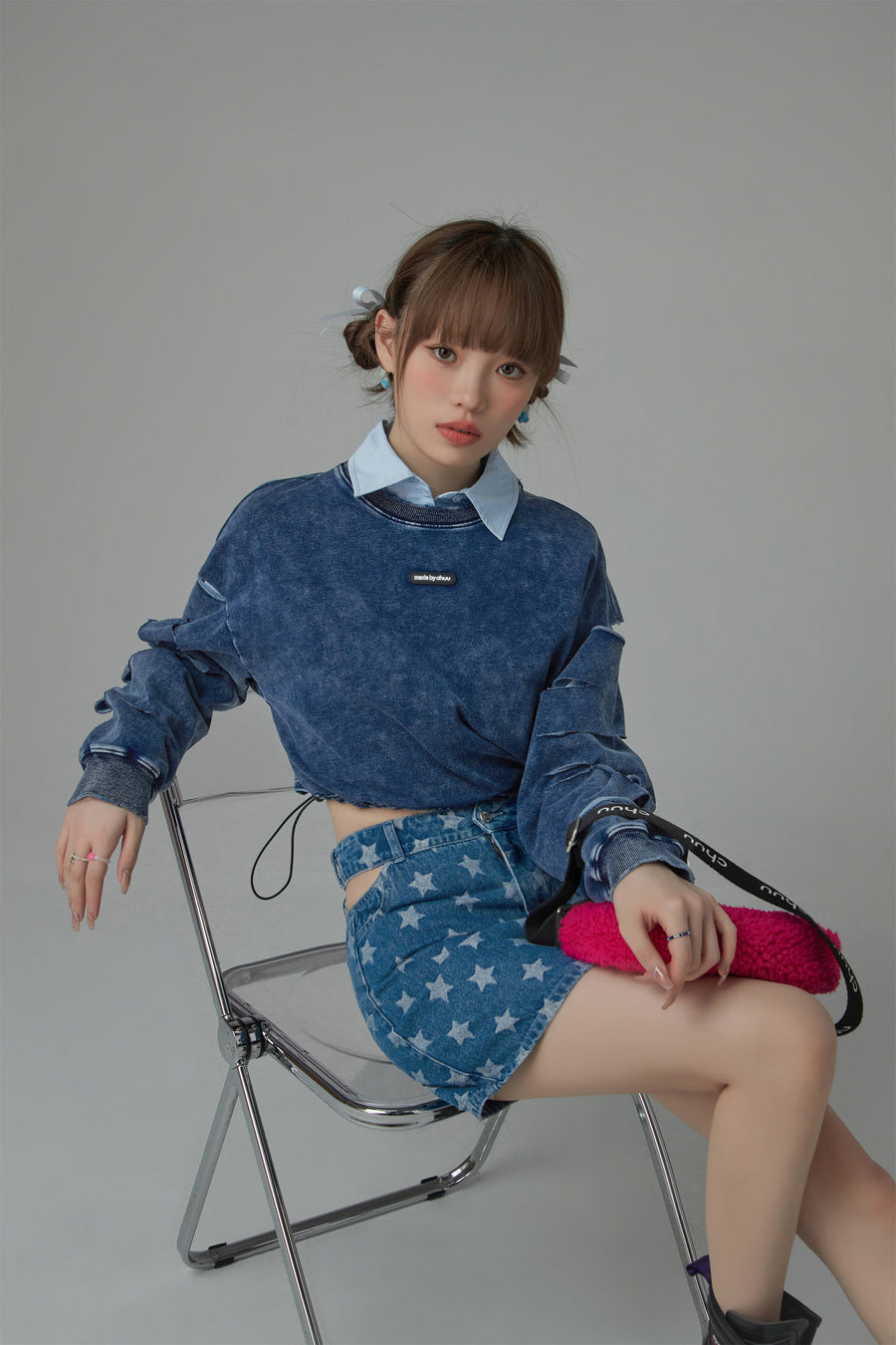 CHUU Star Denim Mini Skirt