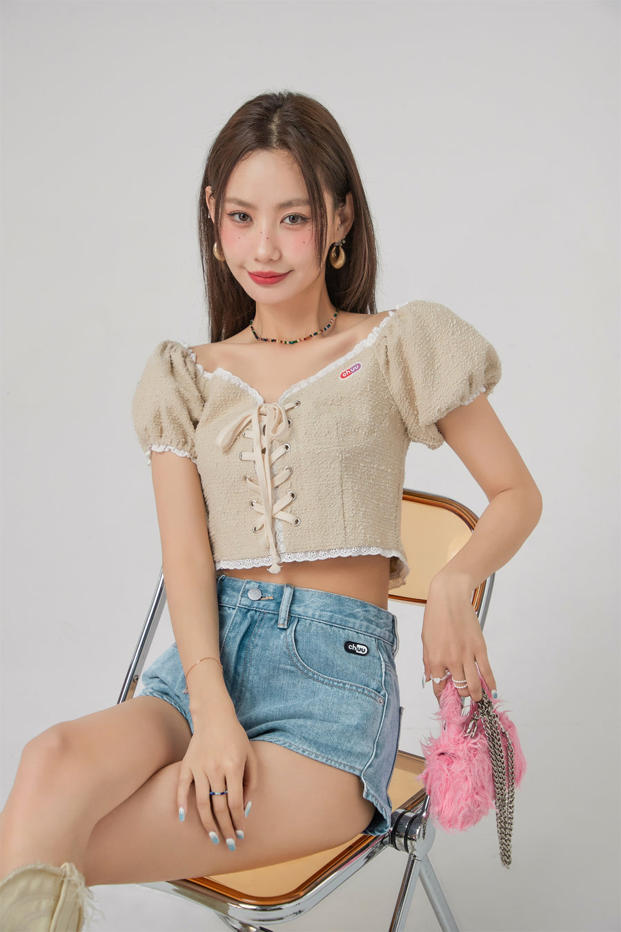 CHUU Corset Puff Sleeve Blouse