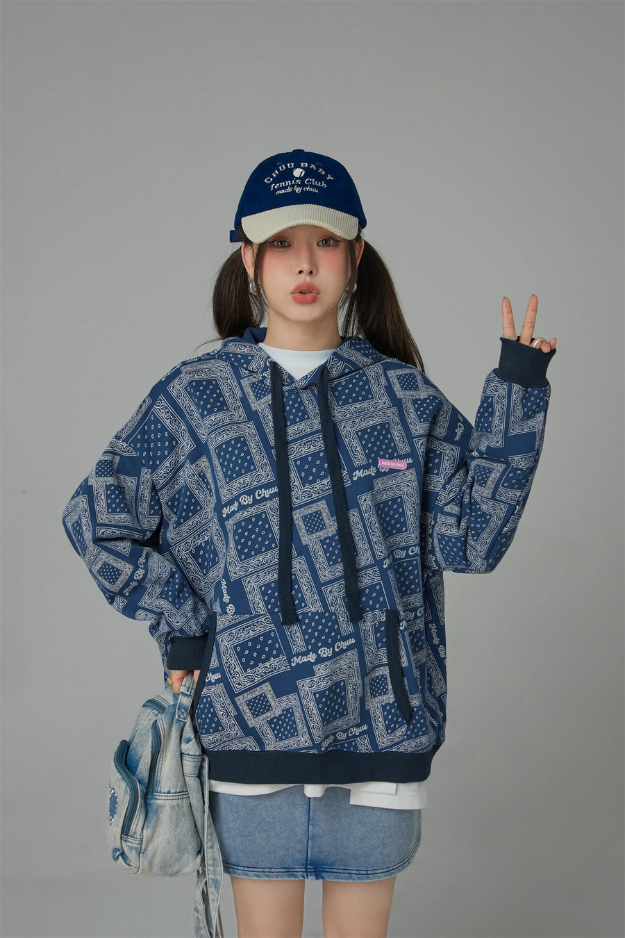 CHUU Paisley Squares Pocket Hoodie Sweatshirt