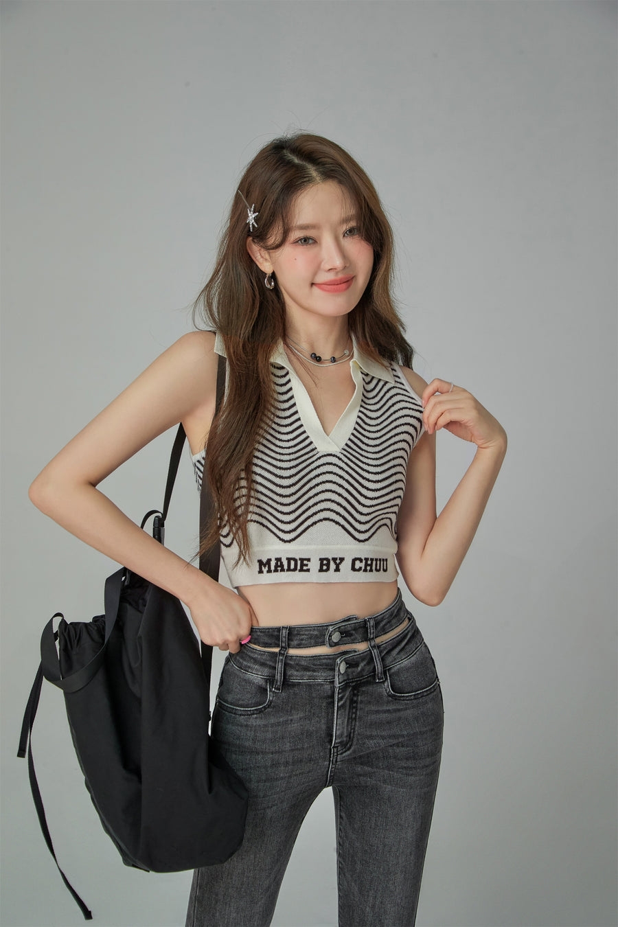 CHUU Wavy Waves Crop Top