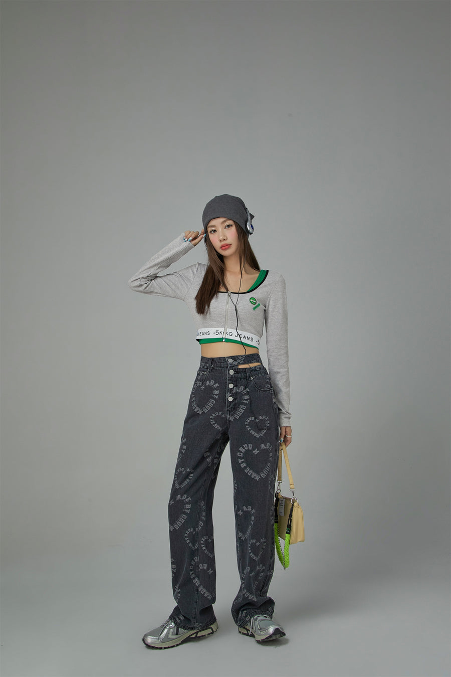 CHUU '-5Kg Jeans Zip-Up Crop Top