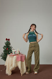 Heart Belt High-Waisted Wide Pants