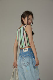 Rainbow Stripes Contrast Sleeveless Top