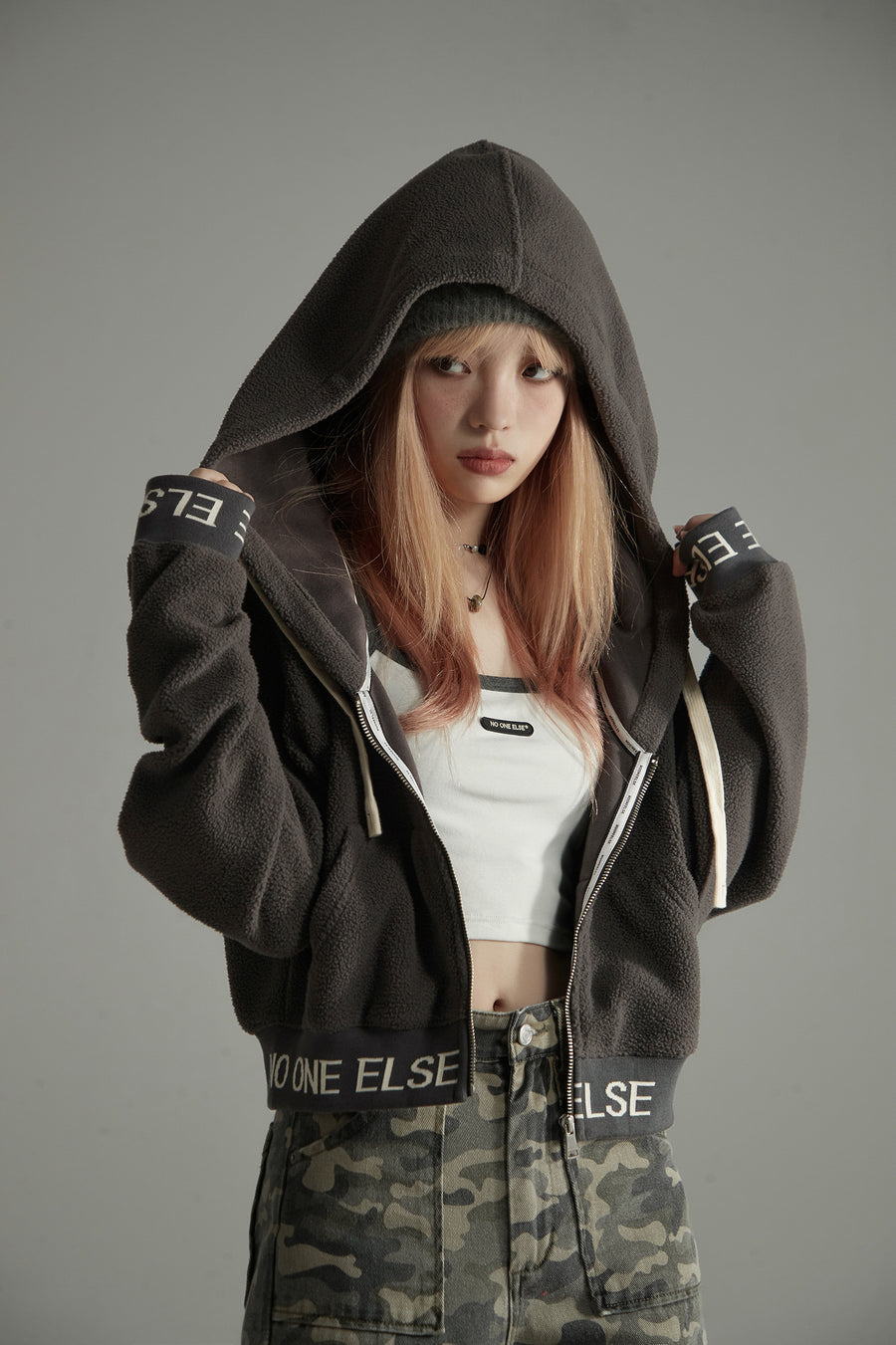 CHUU Fleece Loose Zip-Up Hoodie