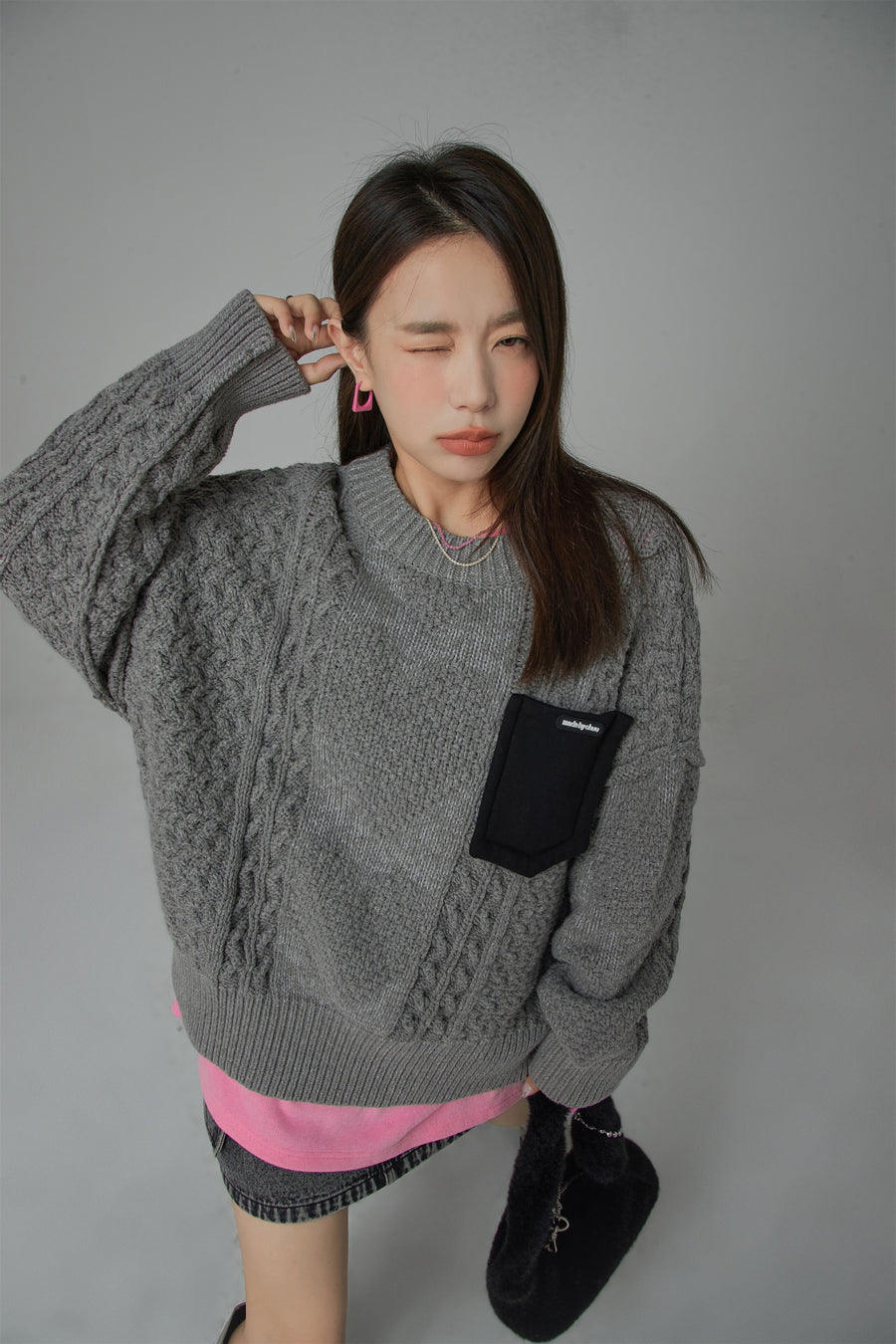 CHUU Unbreakable Heart Pocket Loose Fit Knit Top