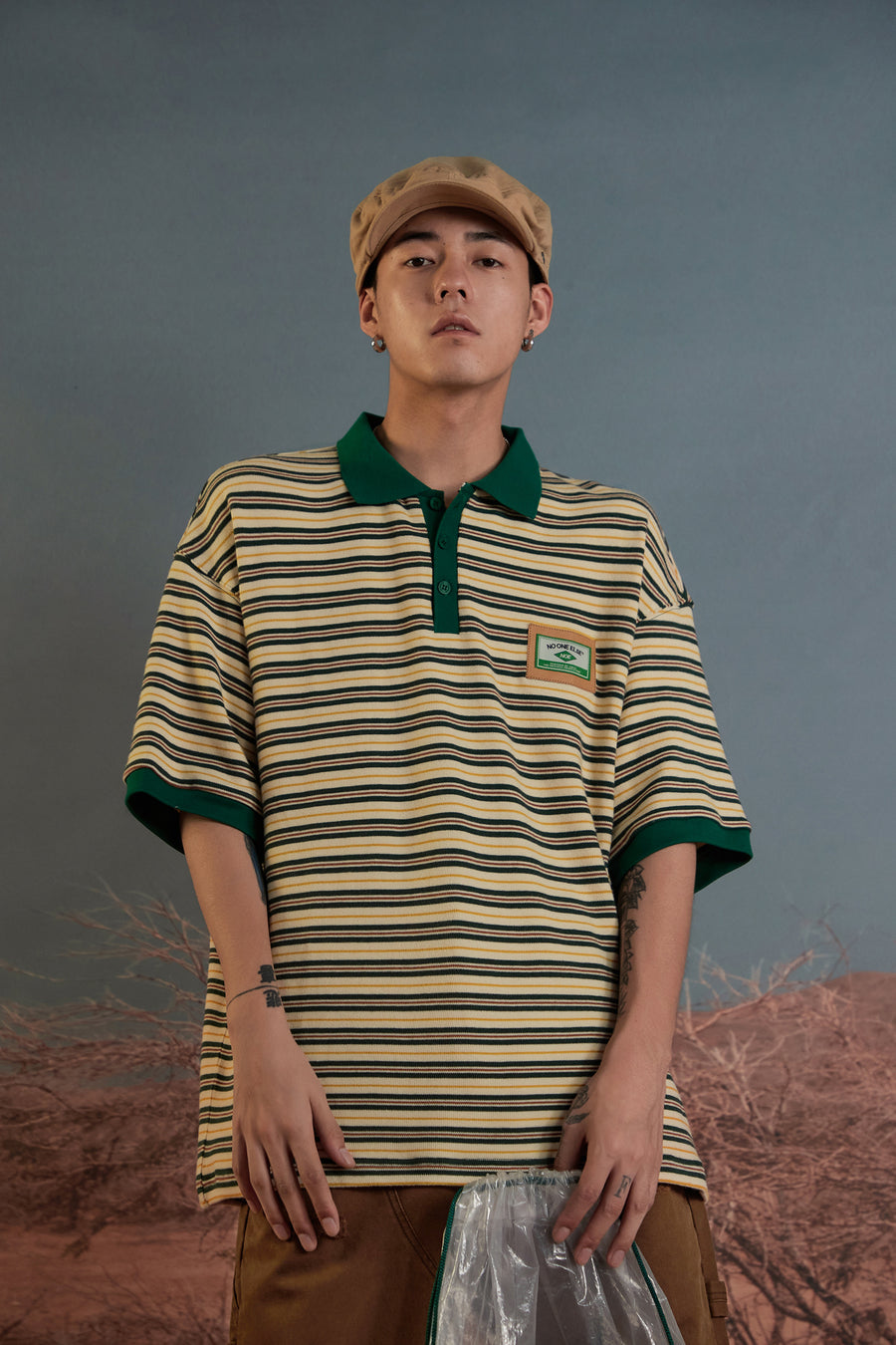 CHUU Striped Polo Neck T-Shirt