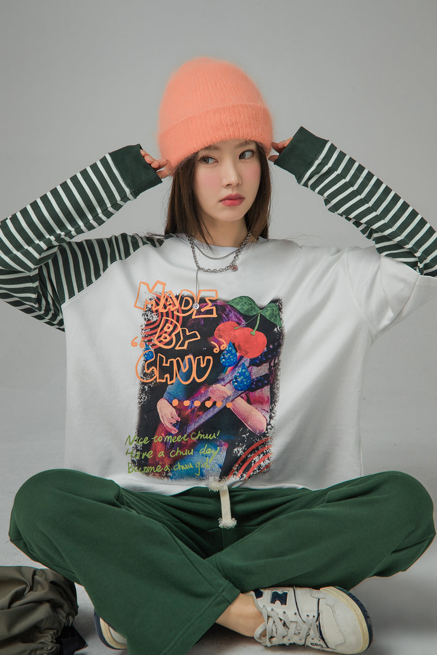 CHUU Cool Girl Stripe Colored T-Shirt