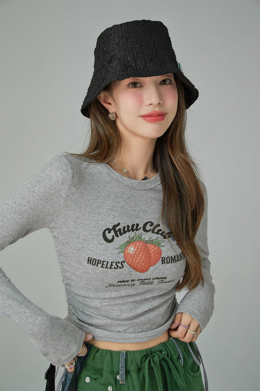 CHUU Hopeless Romantic Draw String Crop T-Shirt