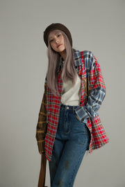 Color Matching Check Loose Fit Shirt