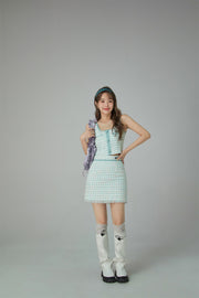 Tweed Check Buttons Sleeveless Top