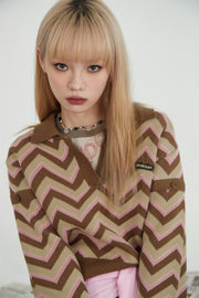 Zig Zag Colored Stripe Knit Sweater