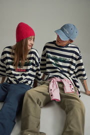 Striped Front Twist Oversize Crop T-Shirt