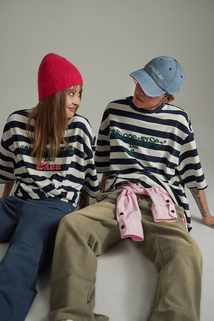 CHUU Striped Front Twist Oversize Crop T-Shirt