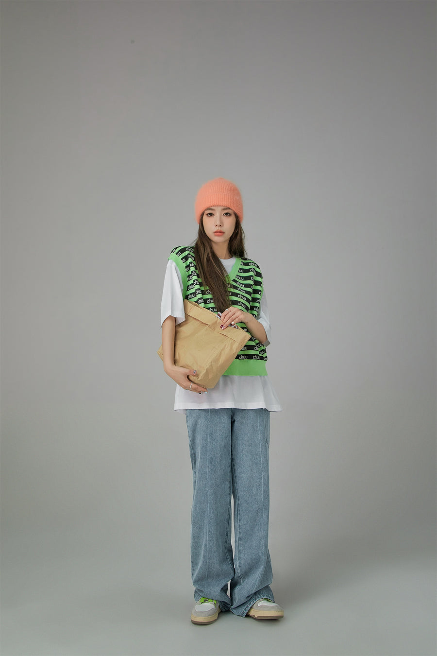 CHUU Stripes Chuu Logo Knit Vest