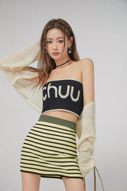 Striped Stretchy Knit Mini Skirt