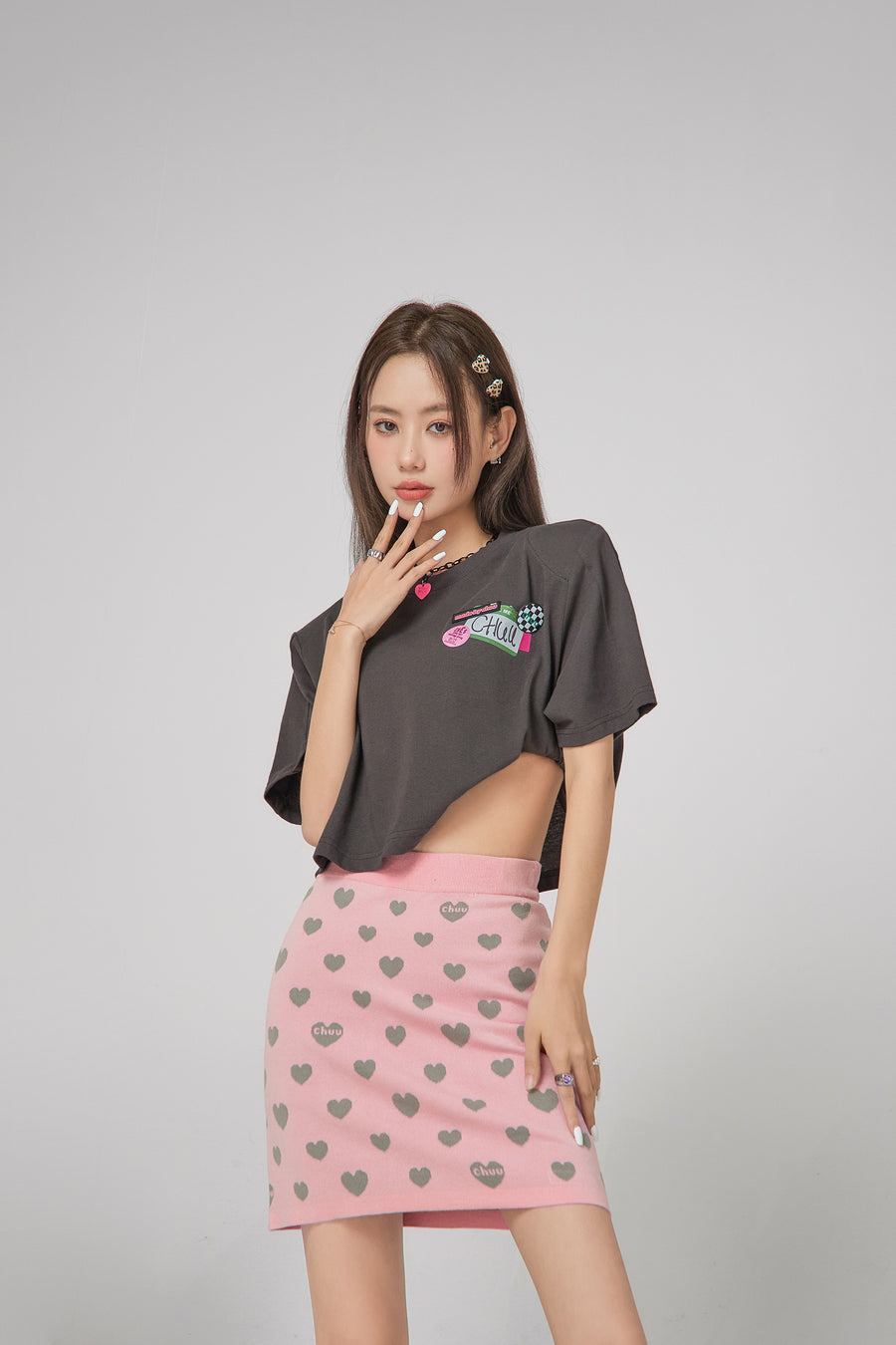 CHUU Heart Knit Mini Skirt