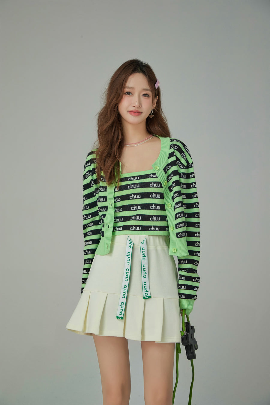 CHUU Stripes Chuu Logo Knit Cardigan