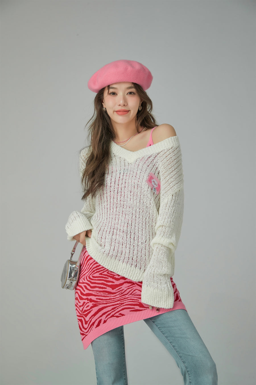 CHUU V-Neck See-Through Crochet Sweater