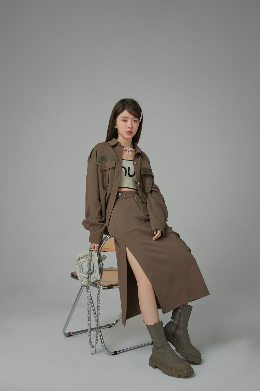 CHUU A New Thing Split A-Line Cargo Skirt