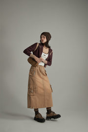 Denim Or Brown Cotton Cargo Skirt