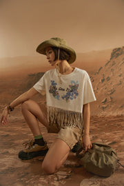 Fringe Butterfly Embroidered T-Shirt