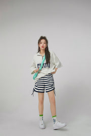 Striped Shirring Loose Shorts