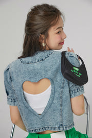 Back Heart Cutout Denim Jacket