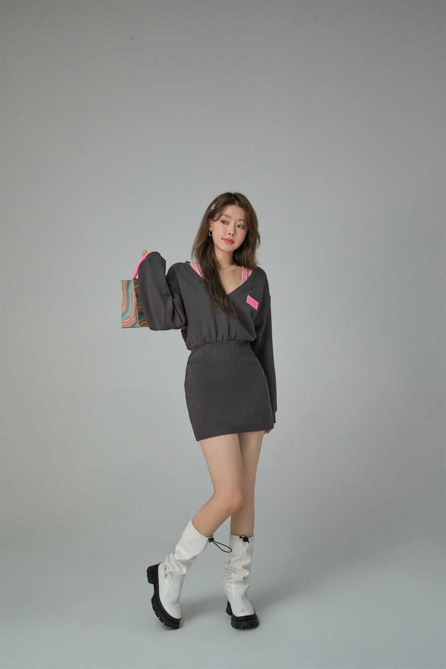 CHUU Sporty Girl Layered V-Neck Neck Dress