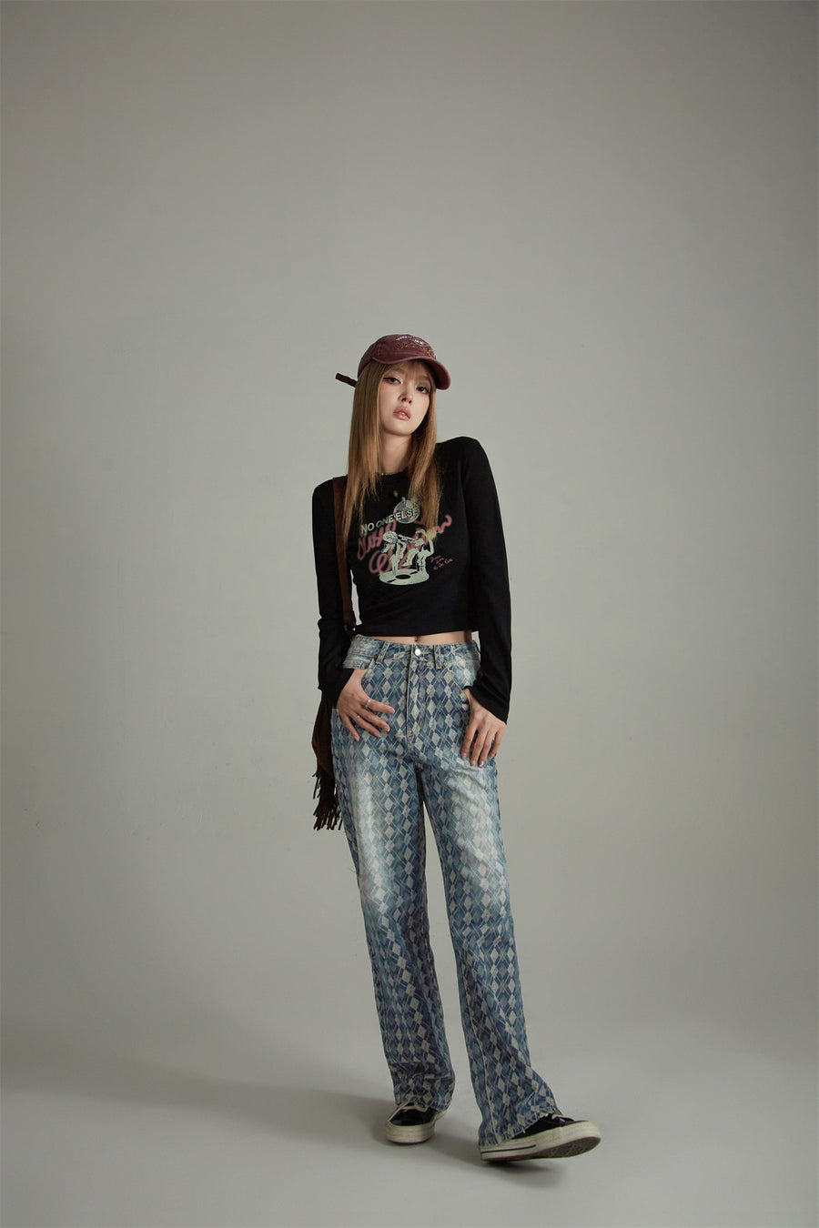 CHUU Slim Printed Cropped T-Shirt