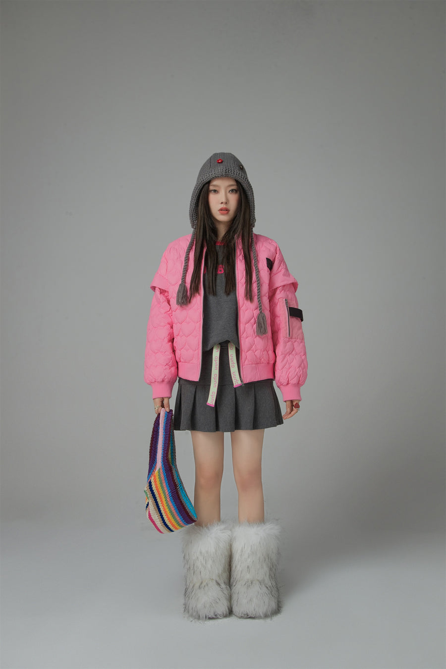 CHUU Cherry Heart Quilted Padded Jacket