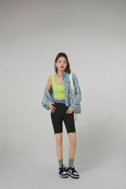 Raw Hem Biker Denim Shorts