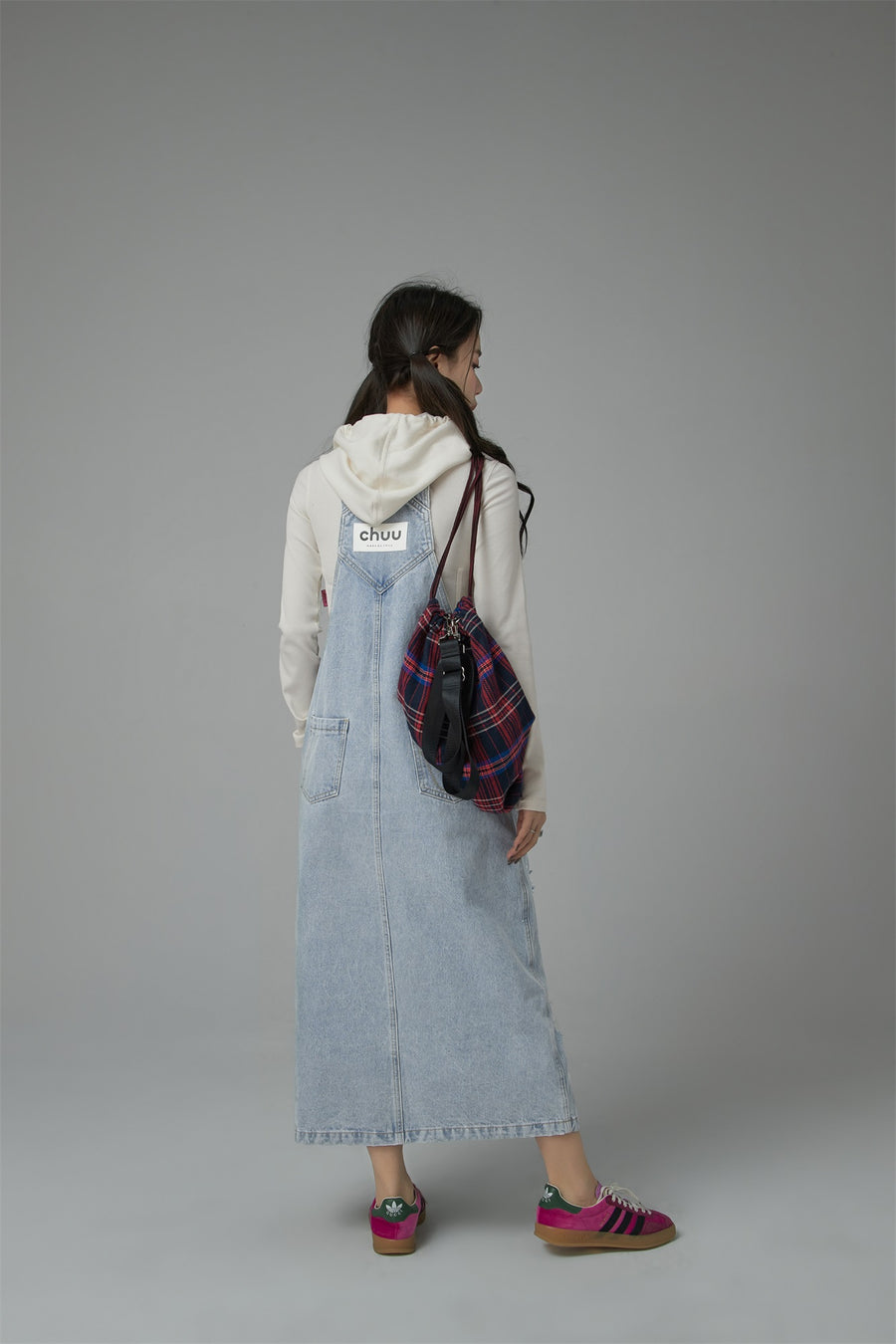 CHUU Distressed Denim Overall Dress