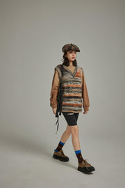 Mixed Color Blur Stripes Knit Vest