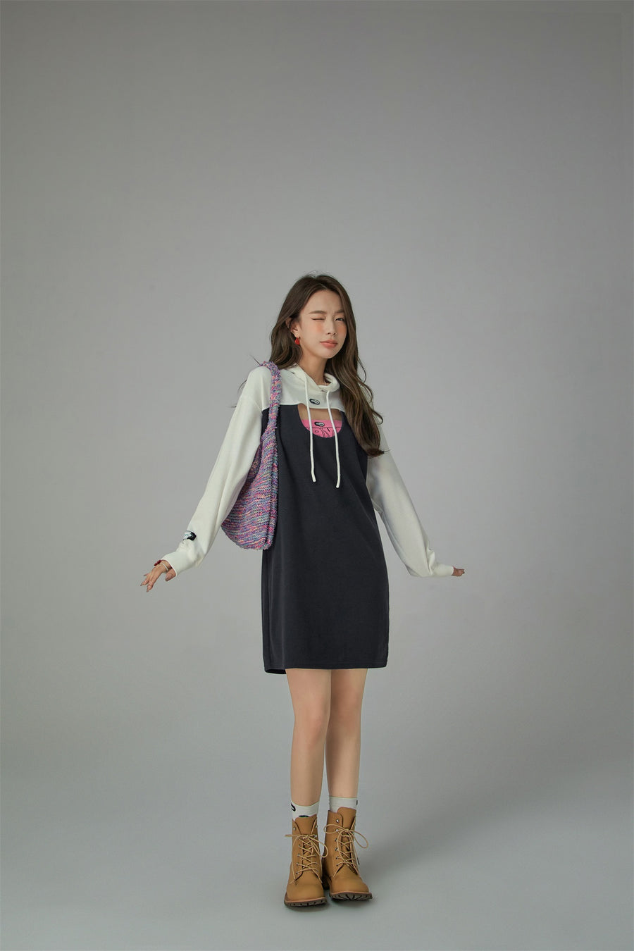 CHUU Front Keyhole Hooded Dress