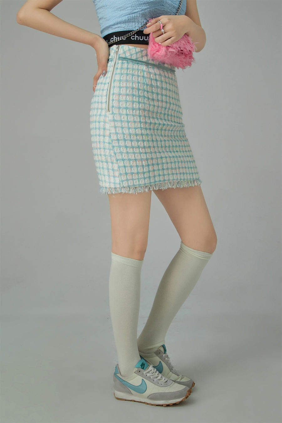 CHUU Tweed Check Mini Skirt