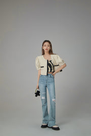 Puff Sleeve Coco Tweet Crop Jacket