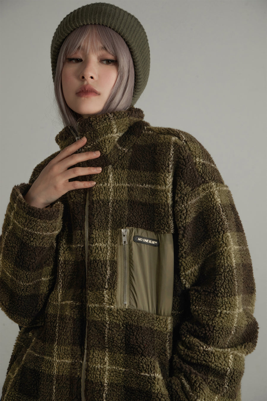 CHUU Classic Check Fleece Zip-Up Jacket