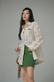 Fancy Eyelet Loose Fit Knit Sweater Shirt