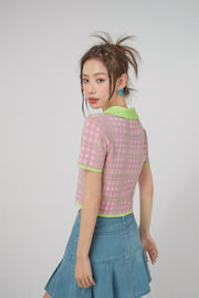 Cherry Color Cropped Knit T-Shirt