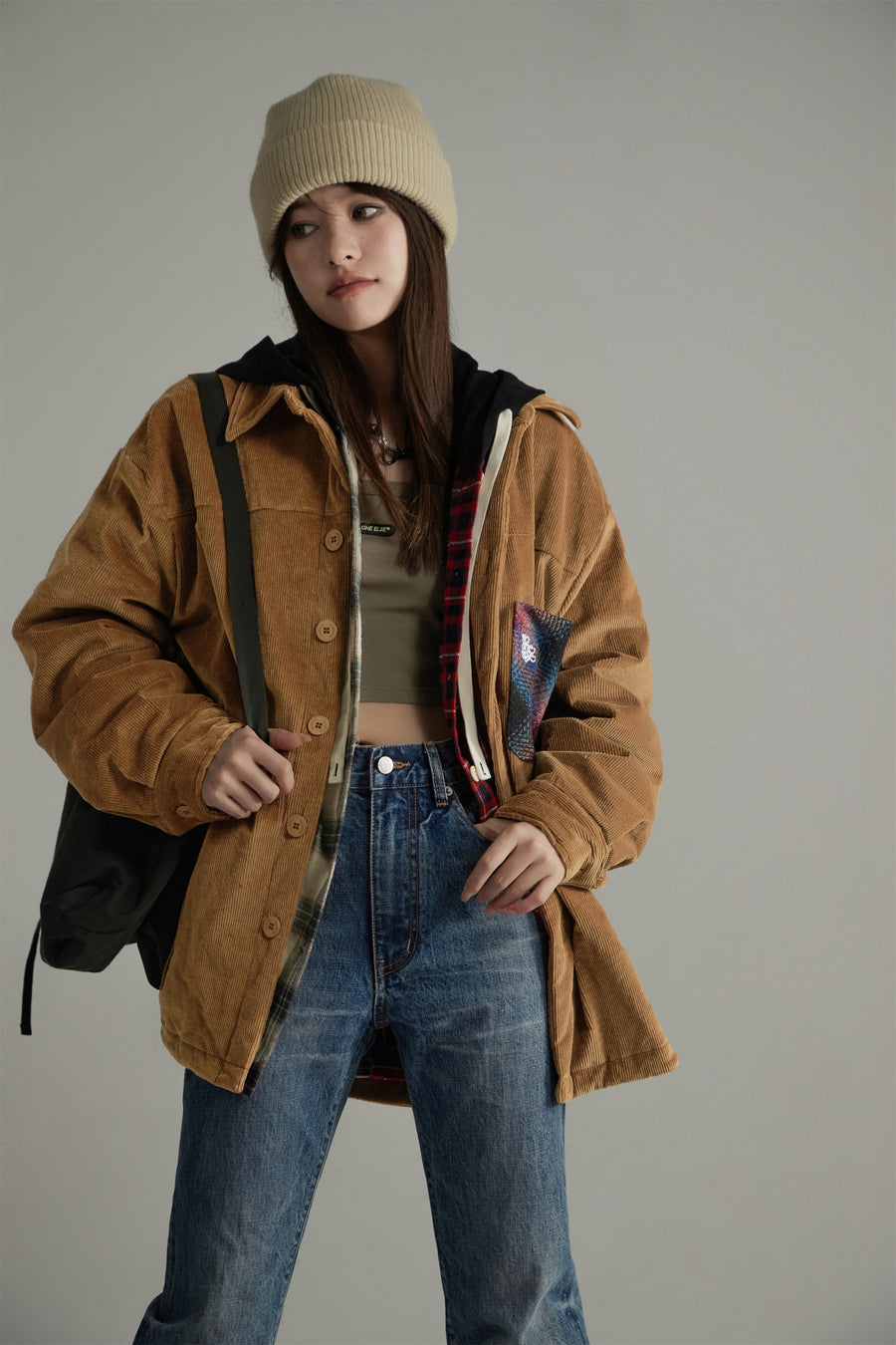 CHUU Color Block Corduroy Quilted Jacket