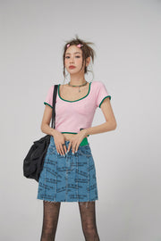 Nice To Meet Chuu Print Denim Skirt