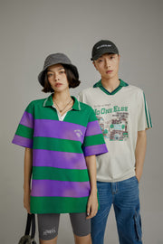 Open Collar Stripe Color T-Shirt