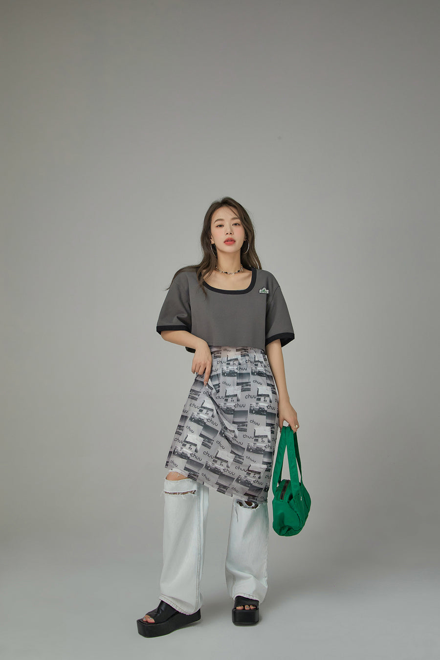 CHUU Boat-Neck Loosefit Crop Top