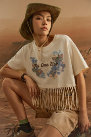 Fringe Butterfly Embroidered T-Shirt