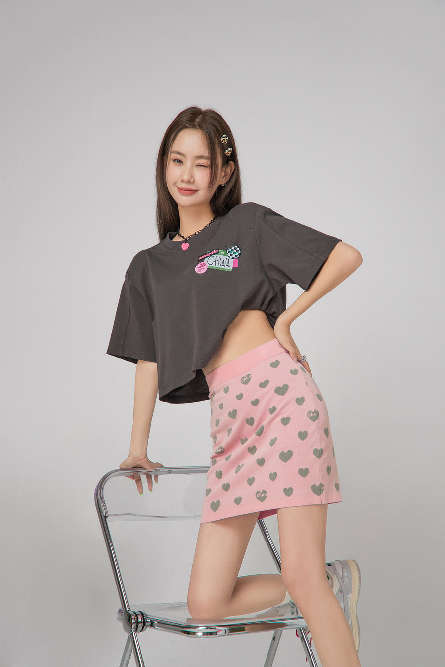 CHUU Heart Knit Mini Skirt